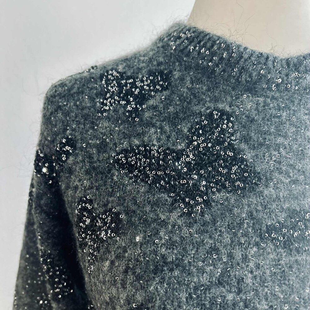 Brunello Cucinelli Heather Charcoal Mohair Wool Blend Sweater w/ Sequins – EU M